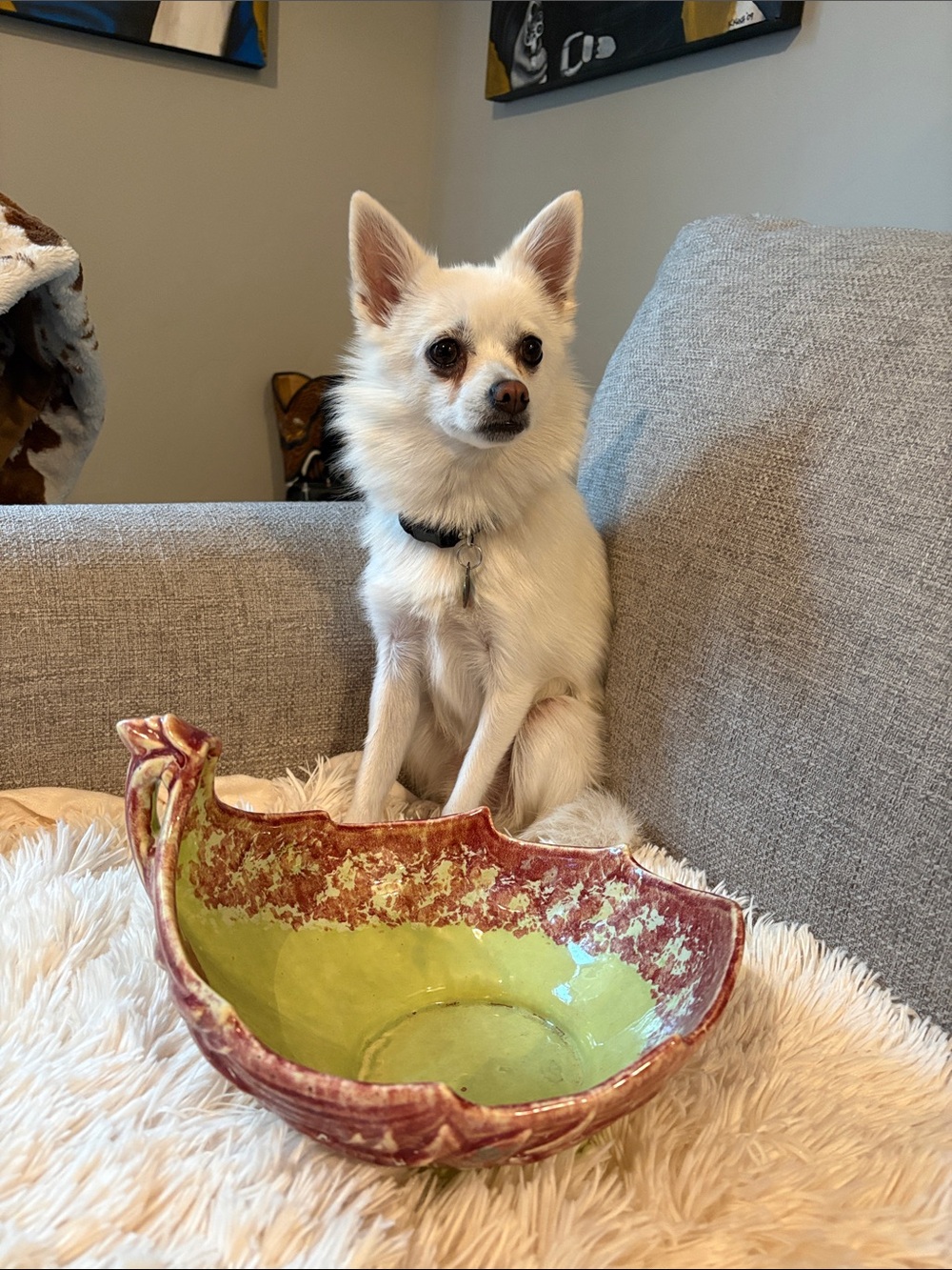 Mccoy Green and Red Glazed 1950’s Leaf bowl.